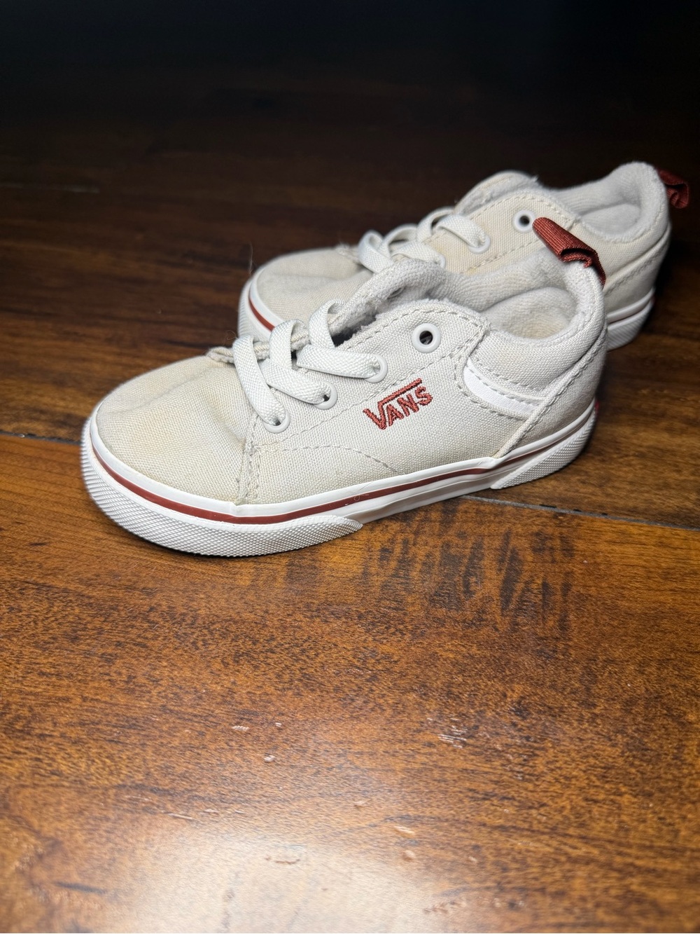 Vans Kids Cream Canvas Sneakers with Red Trim